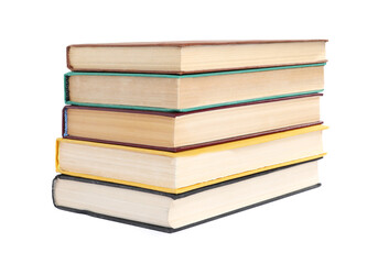Stack of many old hardcover books isolated on white