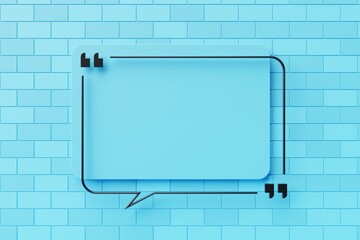 Black quote frame on blue wall 3d illustration. Concept for text presentation.