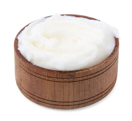 Delicious pork lard in wooden bowl isolated on white