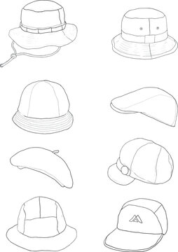 set of hats isolated on white