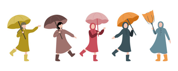 people wear raincoat vector flat illustration © Khanty