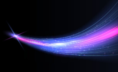 Modern abstract high speed light effect. Technology futuristic dynamic motion. Glow of bright lines of transport vehicle drive on road highway. Vector illustration