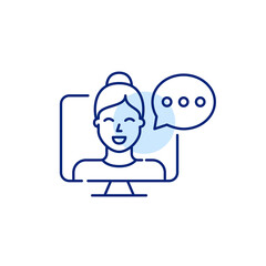 Video blogger interacting with followers. Pixel perfect, editable stroke line icon