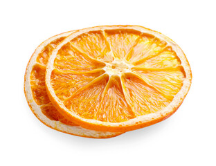 Delicious dry orange slices on white background