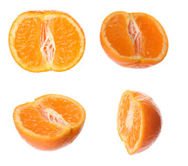Set with fresh ripe tangerines on white background
