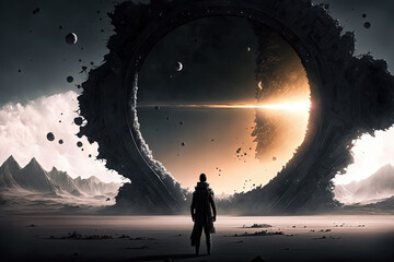 Mystical portal. Sacred ritual place for travelling between worlds. Digital artwork	
