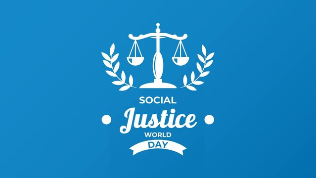 Social Justice World Day Animated Video Template with Law Scale on February 20. Motion Graphic of Law Scale with Blue and Black Background