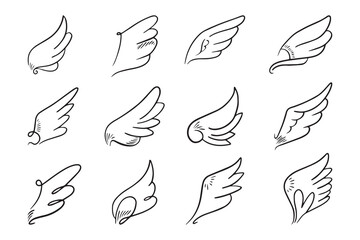 set of hand drawn feathers