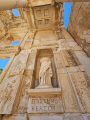 Statues adorning the façade of the Library of Celsus represent the Four Virtues: Sophia (Wisdom), Arete (Bravery), Episteme (Knowledge) and Ennoia (Thought)