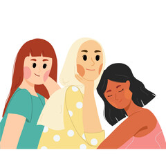Fototapeta na wymiar Three Woman With Diversity and Feminisme, Girl Power Equality Illustration