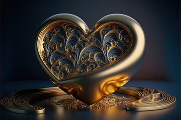 AI-generated illustration of a golden heart. MidJourney.