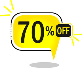 70% off limited special offer. 70% Discount Banner with seventy percent discount in a yellow round sided balloon