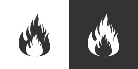 Fire flame icon. Black, minimalist icon isolated on black and white background. Fire flame simple silhouette.