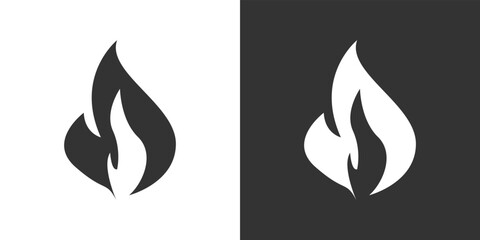Fire flame icon. Black, minimalist icon isolated on black and white background. Fire flame simple silhouette.