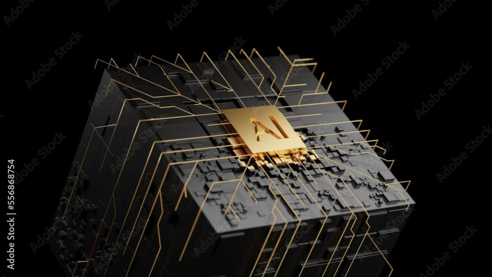 Wall mural gold ai chipset on circuit board working on data analysis in futuristic concept suitable for future 