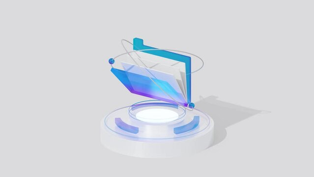 3d blue digital folder abstract technology innovation future digital icon,  file transfer,  concept of database. 3d rendering.