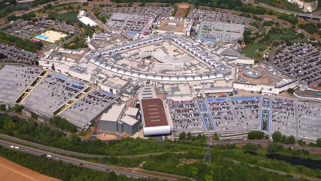 Aerial view of Bluewater shopping centre, and the Dartford Bridge Kent, UK.