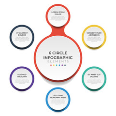 Circular layout diagram with 6 points of steps, sequence, colorful circle infographic element template vector.