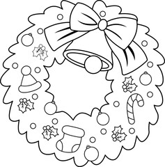 a vector of a Christmas wreath in black and white colouring