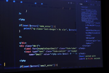 Software developer programming code. Screen of code for overlay background.