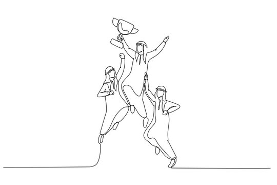 arab people celebrating success with trophy clip art preview