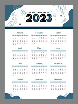 2023 Calendar year vector illustration. The week starts on Sunday. Annual calendar 2023 template