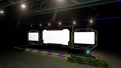 Futuristic 3D renderin Stage In ballroom Left View