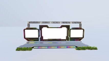 3D Rendering Stage Futuristic with white Background Front  View