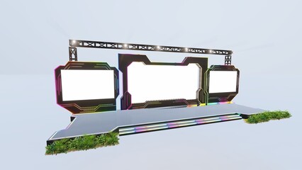 3D Rendering Stage Futuristic with white Background right View