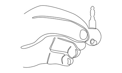 continuous line of hand holding key