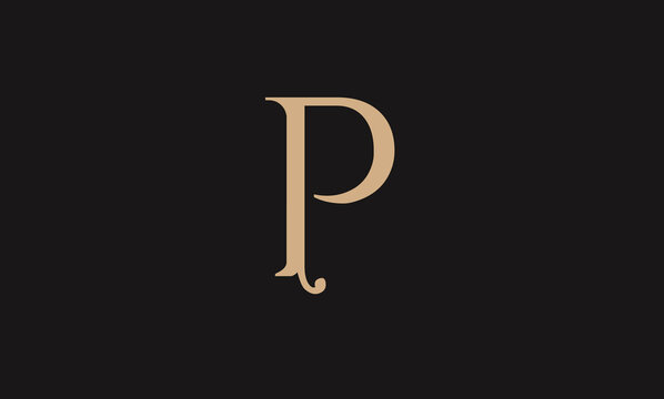 Alphabet P illustration monogram vector logo design in silver color and black background.