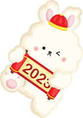 a vector of rabbit holding a 2023 banner