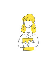楽譜または書類などを持つ女性