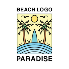 Premium Monoline Paradise Logo Design Emblem Vector illustration Summer Beach badge symbol icon