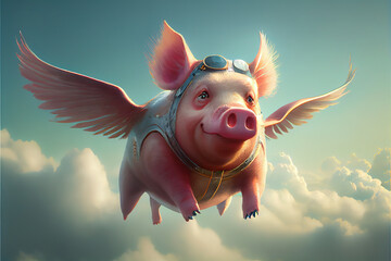 when pigs fly, flying piggies, pigs flying in clouds, generative ai, pilot pig,generative ai	