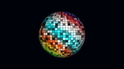All colors disco ball illustrations. Beautiful Mirror 3D Disco Ball on Space Blue Background.