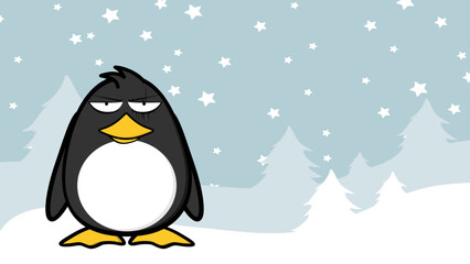 xmas penguin character cartoon christmas background postal illustration in vector format