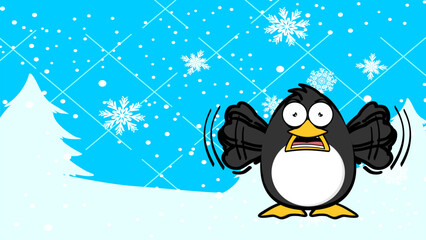 xmas penguin character cartoon christmas background postal illustration in vector format