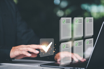 Businessman check and check mark online,Business Agreements and Approvals,business contract...