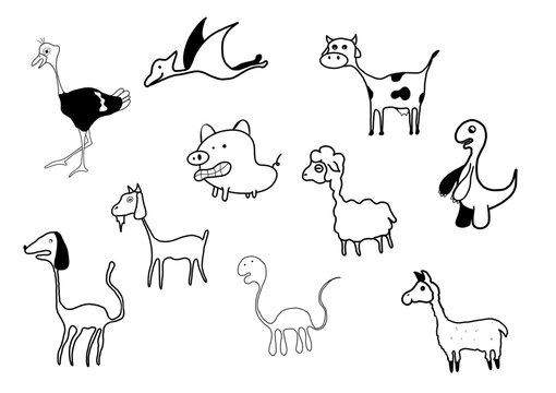 vector drawings set doodle animal. 