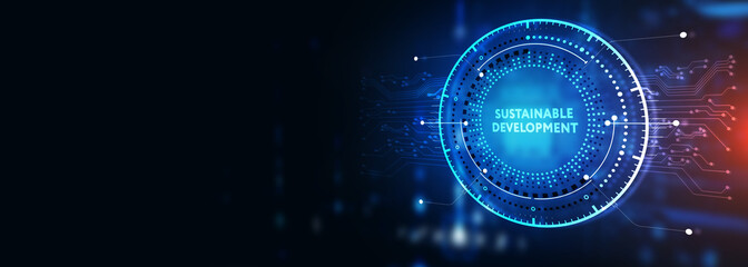 SUSTAINABLE DEVELOPMENT inscription, cloud technology concept. Business, Technology, Internet and network concept. 3d illustration