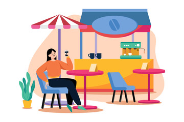 Street Coffee Stall Illustration concept on white background