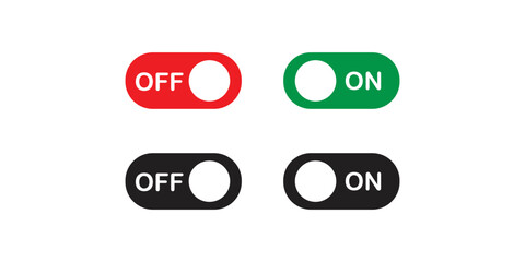 Set of buttons to turn on and off. Vector green, red and color buttons on white background for your design. 