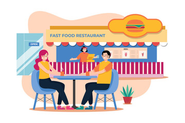 Fast Food Restaurant Illustration concept on white background