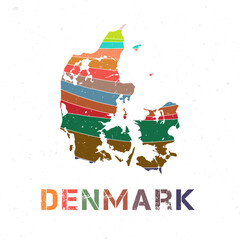 Denmark map design. Shape of the country with beautiful geometric waves and grunge texture. Attractive vector illustration.