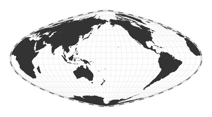 Vector world map. Boggs eumorphic projection. Plain world geographical map with latitude and longitude lines. Centered to 180deg longitude. Vector illustration.