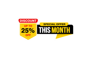 25 Percent THIS MONTH offer, clearance, promotion banner layout with sticker style. 