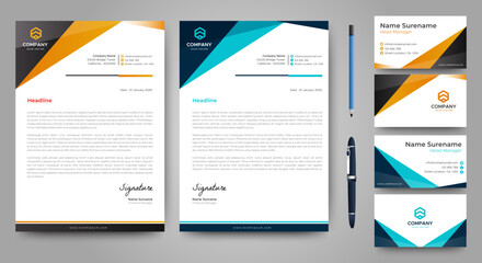 Elegant letterhead and Card design in minimalist Style Business Modern Creative A4 Size vector Blue and Orange Design
