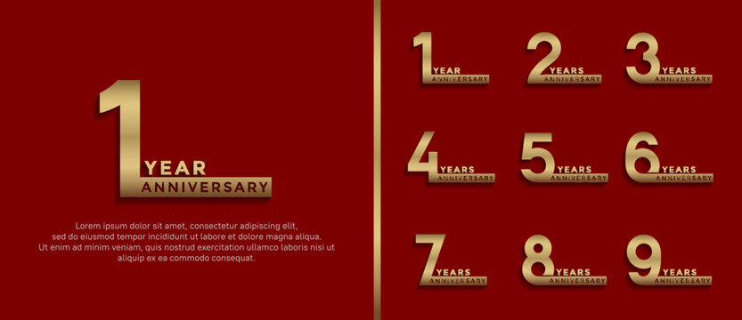 set of anniversary logo style gold color on red background for celebration