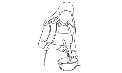 continuous line of woman cooking food